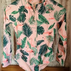OLD NAVY Pink Flamingo & Leaf Print Swimsuit W/ Matching Towel NWT Big Girls XL
